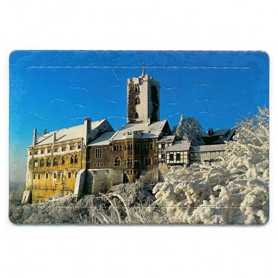 Puzzle-Postkarte „Wartburg im Winter"